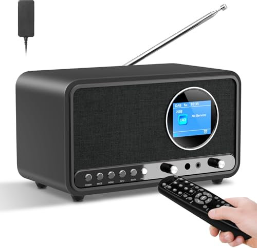 BIAOQINBO DAB Plus/DAB+ / FM Radio con Bluetooth Telecomando e Alimentazione a Rete, Radio Digitale Radiosveglia con Doppio Allarme, Porta USB/AUX, Timer di Spegnimento, 30 Stazioni Preimpostate