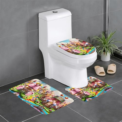 Candy Land - Tappeto da bagno natalizio, 3 pezzi, extra morbido, antiscivolo, a forma di U