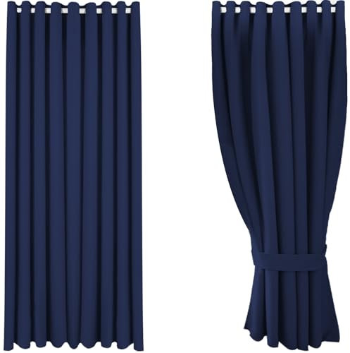 Gardinen, Thermovorhang Kälteschutz, Verdunkelungsvorhang Kinderzimmer, übergardinen Mit ösen, Gardinen Wohnzimmer, 140×200cm(hXb),Marineblau,1 Stück