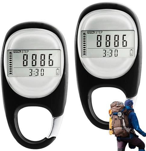 2 Stück 3D Schrittzähler mit Clip - Tragbar Digitaler Pedometer für Gehen, Laufen und Sport, Kalorienverbrauch - Genau ohne App und Handy - Fußgelenk Clip