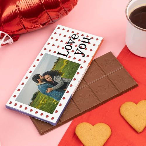 Wanapix | Tablette de Chocolat Personnalisée | Cadeau Original Saint Valentin/Anniversaire | 80gr | Chocolat au Lait | Hearts love you