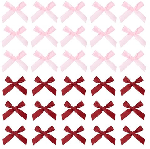 sourcing map 50 mini fiocchi in tessuto di raso, 4,6 cm, per fai da te, cucito, matrimoni, feste di compleanno, colore rosa/rosso vino