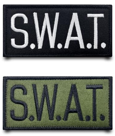 2 Stück SWAT Schwarz und Armee Grün Erwachsene Polizei Fans DIY Patch Hook & Loop Stickerei Flagge Patch Taktische Aufnäher Applikation für Jacke Jeans T-Shirt Rucksäcke Weste Kleidung Hut