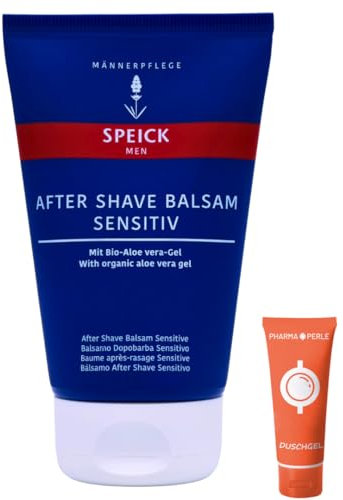Men After Shave Balsam Sensitiv 1x 100 ml I Beruhigende Pflege für empfindliche Haut I Mit Bio-Aloe Vera und Ringelblumenextrakt I Ohne Parabene und Silikone I Spar-Set plus Pharma Perle give-away