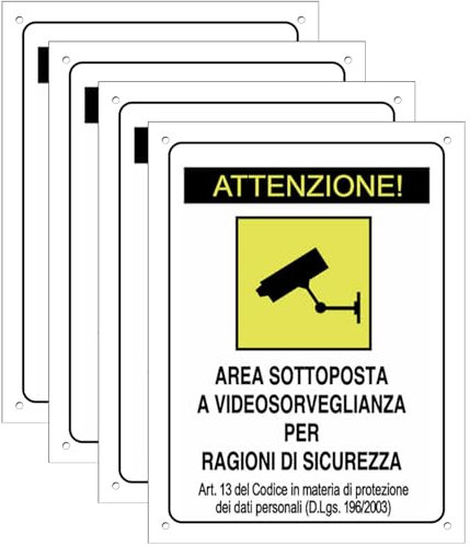 Cartello Area SOTTOPOSTA A VIDEOSORVEGLIANZA 4 Pezzi - 20x30cm - PVC Ultra Resistente - Fori preforati - Impermeabili, Resistenti al Sole, non Facilmente Deformabili (Segnaletico-27)