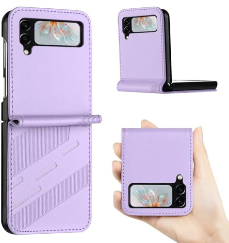 QIWEIQING Compatibili con Samsung Galaxy Z Flip 4 Custodia Libro Pelle PU e TPU Silicone con Chiusura Magnetica Portafoglio Libretto Bumper Case per Samsung Galaxy Z Flip 4 Viola HX9