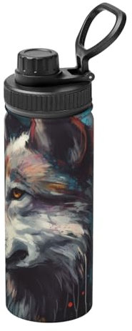 The White and Red Wolf - Borraccia termica a tenuta stagna per donne e uomini, in acciaio inox, per sport, attività all'aperto