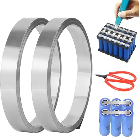20M Nickelband Nickel Streifen, 8 x 0.12mm Nickelband, Reines Nickel Platte, Rolle Nickelband für 18650 Batterie und Punktschweißgerät, Metallband für Batterie-Schweißen & Galvanik (10M/Rollen)