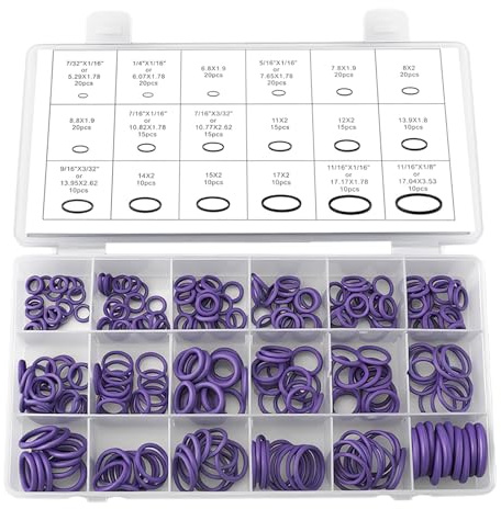 Lot de 270 joints toriques en caoutchouc nitrile pour climatisation de voiture - 18 tailles différentes - Pour plomberie, automobile et utilisation industrielle - Violet