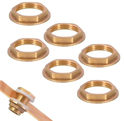 Pack of 6 Flange Hexagonal Locking Nuts, Sanitary Lock Nuts, Flange Nuts 1/2 Inch Brass, Connector Piece Hex Nut Fitting, Tap Mounting Nut, Flaring Union Nut for Bathroom