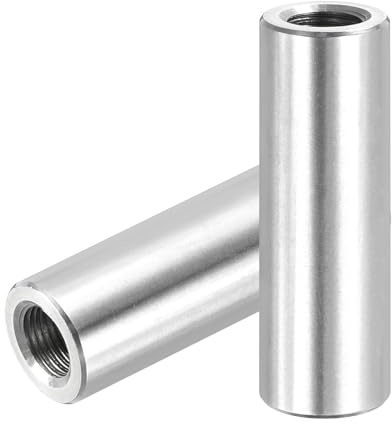 PATIKIL M10x1mm Steigung 304 Edelstahl Runde Kupplungsmutter 2 Stück 50mm / 1.97 Länge Metrisches Feingewinde Verbinder Hülse Stange Gewindestange Vollgewinde Mutter Silberfarbe