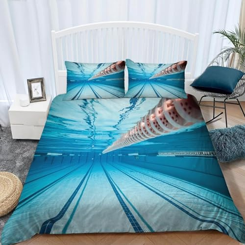 TACOKI Funda Nordica Cama 80/90 Piscina - Ropa de Cama Microfibra Suave, Funda Nórdica Piscina Funda Edredon 135x200 cm y 2 Funda de Almohada 50x75 cm, 3D Funda de Edredón e2863