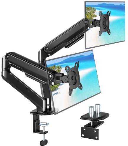 monTEK Monitor Halterung 2 Monitore für 17–32 Zoll Bildschirme, je 9 kg | Schwerlast Bildschirmhalterung 2 Monitor aus Stahl, voll beweglich, VESA 75x75/100x100, Tischklemme & Durchtischmontage