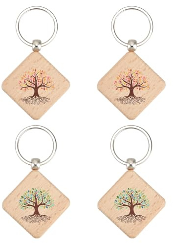 PH PandaHall 2 Colors Tree of Life Keychain 4pcs Wooden Keyring with Tree Pattern Lucky Charm Keychains Rhonbus Key Chain Bag Charms for Men Women DIY Gifts Backpack Decor Car Key Accessories