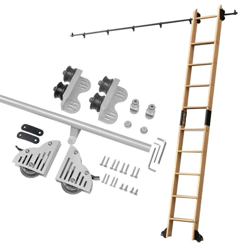 Montagesatz für rollbare Leitern in Bibliotheken, ausziehbare Schiebeleitern, Hardware-Set, 1 m - 6 m Stahl-Rundrohr-Fahrtreppe/Schiene + Bodenrolle (ohne Leitern)(600cm Gleisbausatz)