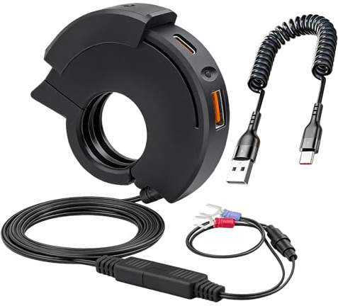 USB Steckdose Motorrad, 12V USB C Steckdose Motorrad, wasserdicht IP65 mit QC3.0 PD Typ C Dual Ladebuchse + Typ C Ladekabel（1M） Fuer Auto Fuer Smartphone Tablet GPS Kamera
