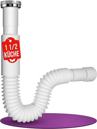 M. ROSENFELD HOME Sifone da cucina 1 1/2 pollici flessibile fino a 900 mm – Sifone da cucina con dado in alluminio, tubo di scarico lavello 32/40/50 mm adattabile, sifone cucina universale, made in EU