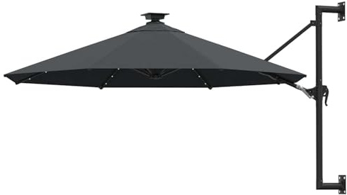 Homgoday Wandmontierter Sonnenschirm mit LED-Beleuchtung | Anthrazit | Polyester & Metall | 300 x 131 cm Model312524