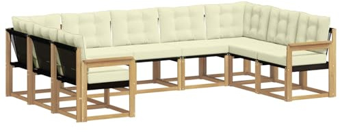 vidaXL Outdoor-Sofagarnitur mit Kissen 9 pcs Weiß und Creme, Garten, modernes Outdoor-Sofa-Set, wetterfestes Ensemble, Bequeme Terrassenlounge, vielseitige Sitzgruppe