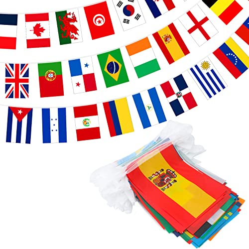 jijAcraft Flaggenkette 200 Länderflaggen Girlande Weltflaggen 14 * 21cm, Dekorationen für Bar & Restaurant, Olympische Spiele, Weltmeisterschaft, Internationale Sportfeier (50 Meter)