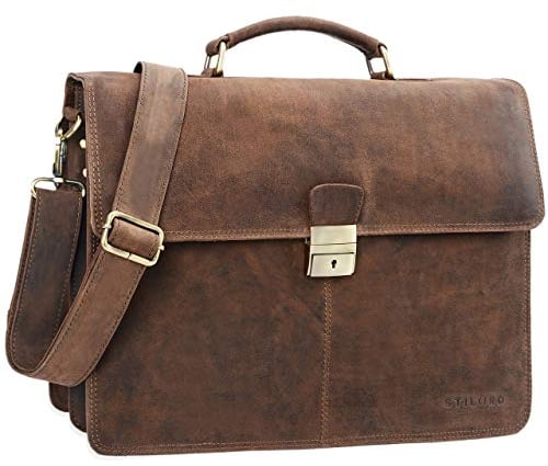 STILORD 'Edward' Leder Aktentasche Herren Vintage - Business Laptoptasche 15,6 Zoll - Große Bürotasche für Dokumente, Laptop & Ordner - Edle Umhängetasche mit Schloss, Farbe:torino - braun