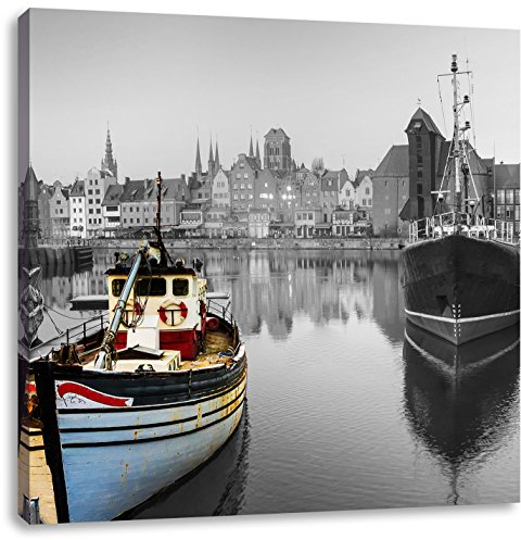 Pixxprint Hafen in Danzig - Polen, 70x70cm, Leinwandbild Quadratisch, Wandbild, Kunstdruck, fertig bespannt
