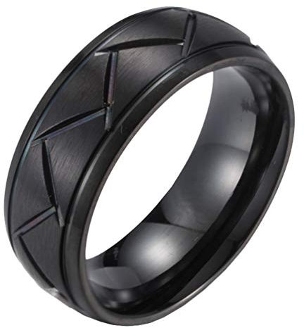 PAURO Herren 8mm Mattes Finish Rille Slash Hochzeitsband Gebürstet Abgeschrägte Kante Ringe Edelstahl Schwarz Größe 68 (21.6)