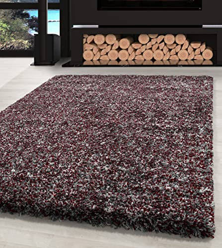 Carpettex Hochflor Teppich Wohnzimmer Shaggy Flokati Teppich Modern Meliert Design 120 x 170 cm Rot - Teppich Schlafzimmer Weich Flauschig Waschbar Teppich Küche Esszimmer - Langflor Teppiche