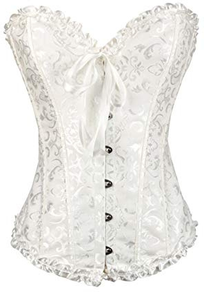 SxyBox Femme Sexy Corset Dentelle Steampunk Gothique Bustier Grande Taille Lingerie Ventre Plat,4XL,Blanc
