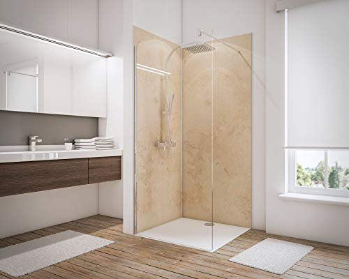 Schulte 2 panneaux muraux l.100 x h.210 cm, surface 4.2 m², 3 mm épaisseur, revêtement pour salle de bain, resistant aux rayures, décor travertin, livré avec adhésif double face