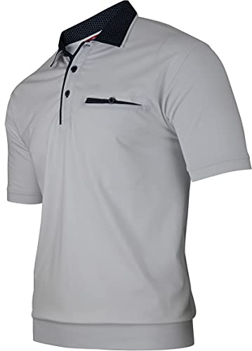 Humy Herren Kurzarm Polo Shirts, Polohemd mit Brusttasche, Blouson Shirt mit Kragen, Gestreift (M bis 3XL) (M, [M4] Weiss 100)