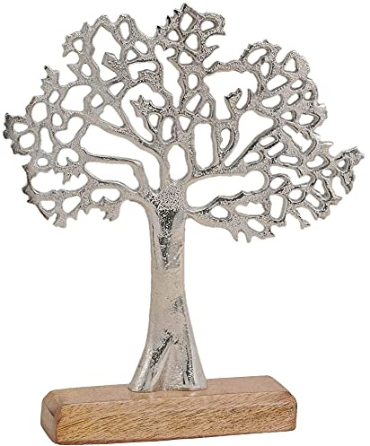 ZauberDeko Baum des Lebens auf Holzsockel Alu Lebensbaum Kommunion Konfirmation Tischdeko Deko 27cm