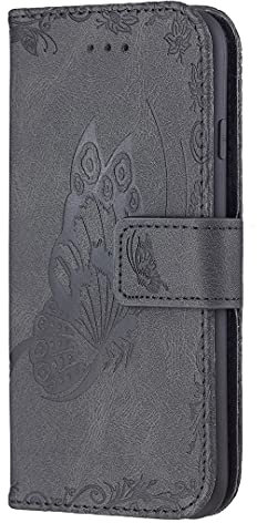 iPhone 13 Mini Case, iPhone 13 Mini Cover Leather Wallet Flip Folio Magnetic Full Protection Book Design with Stand View Shockproof Case for iPhone 13 Mini Phone Case Butterfly, Black