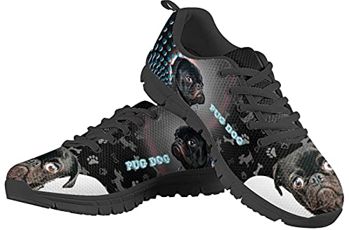 Howilath Black Mops Dog Damen Sneakers Lässig Laufsport Slip Bone Pow Dot Atmungsaktive Wanderschuhe Bequeme Schuhe Sneakers - Schwarze Sohle EU 39