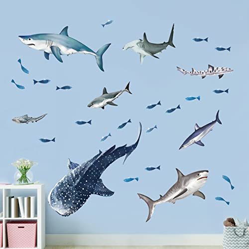 wondever Wandtattoo Hai Meerestiere Wandaufkleber Fisch Aquarium Wandsticker Wanddeko für Kinderzimmer Babyzimmer Badezimmer