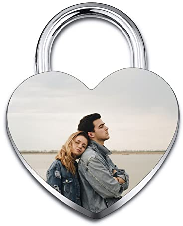 INBLUE Lucchetto a Forma di Cuore Personalizzato Incisione Immagine Foto Nome Data per coppia Fidanzato Fidanzata Love Bridge Lucchetto in Lega con Chiave Relazione Amante Regalo(Colore Argento)
