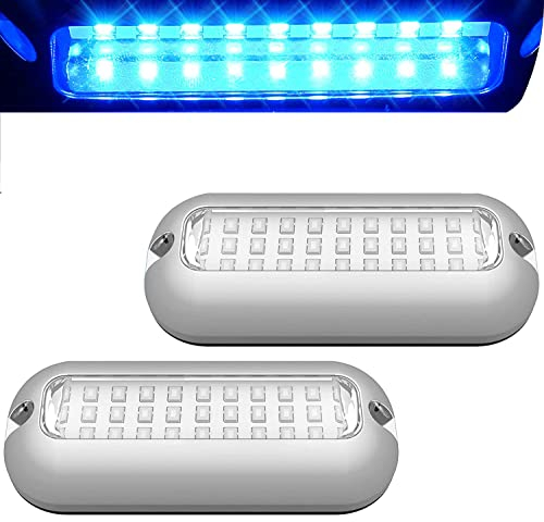 Greluma 2 Stk 27 LEDs Boots-Unterwasser-LED-Leuchten, Marine-Pontons Unterwasser-Boots-Heckleuchte, wasserdichte IP68-Edelstahl-Boot-Deckleuchten, LED-Heck-Fischlichter - Blau