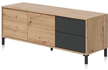 Habitdesign Modulo de TV 2 Puertas y 2 Cajones, Mueble TV, Modelo Brooklyn, Medidas: 130 cm (Ancho) x 47 cm (Alto) x 41 cm (Fondo), Grande, 0Z6622W