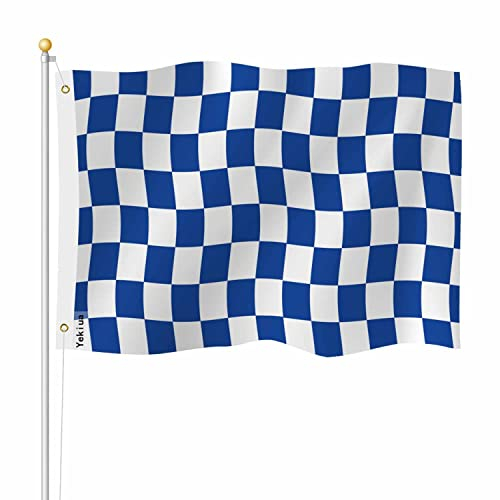 Yekiua Karierte Flagge, 7,6 x 12,7 cm, modernes Schach, kariert, Rennsport, UV-beständig, lebendige Farben – Leinwandkopf, doppelt genähte Flagge mit Messingösen, blau