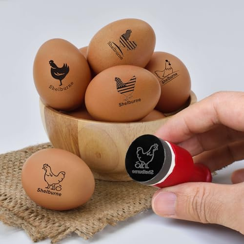 Personalisiert Vorbedruckter Eierstempel, Selbsttintenender Personalisierbarer Eier Stempel für Hühner Frische Ei, Vorgefüllte Schnelltrocknende Tinte für 100–150 Eier, Geschenk für Hühnerhalter