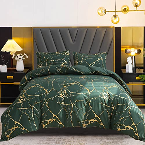 Tospass Bettwäsche 220x240 cm 3 Teilig Marmor Optik Grün Dunkelgrün Modern Bettwäsche Set Weich Flauschige Bettbezug Mikrofaser Wendebettwäsche 1 Deckenbezug mit Reißverschluss 2 Kissenbezug 80x80 cm