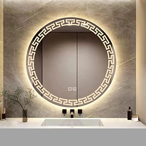 YOSHOOT Badspiegel mit Beleuchtung, 80cm Runder Wandspiegel LED-Beleuchtung, Antibeschlag großer Schminkspiegel, Berührungstaste Dimmbares 3 Farben LED-Licht 6400K IP44 (Ewig)