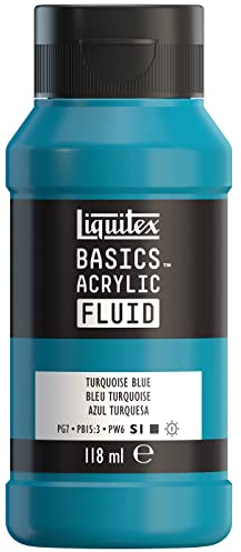 Liquitex 8870402 Basics Fluid - Peinture acrylique à consistance fluide, à séchage rapide, résistante à la lumière, imperméable, à base d'eau, Flacon de 118 ml, Bleu Turquoise