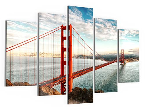 DEQORI Glasbilder Echtglas | Motiv Golden Gate Bridge | horizontal 5-teilig 150x100 cm | große XXL Deko | Wandbilder für Wohnzimmer, Schlafzimmer, Flur & Küche | moderne Wanddeko