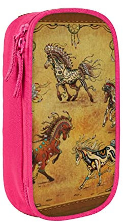 yazs Stifteetui Federtasche Tasche Reißverschluss Organizer Schreibwaren Halter Aufbewahrungsbox für Büro Schule – Westernpferde Traumfänger Indianer