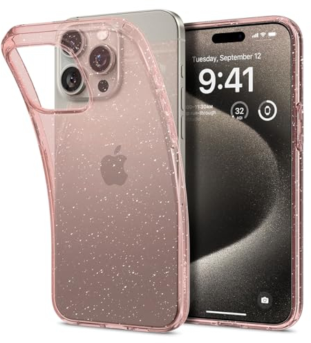 Spigen Liquid Crystal Glitter Hülle Kompatibel mit iPhone 15 Pro Max -Rose Quartz