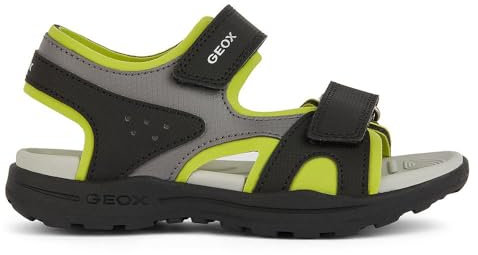 Geox J Vaniett Boy C Sandale, Noir/Citron Vert, 28 EU