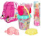 ColorBaby 77387 Barbie Set de Playa Infantil, Conjunto de Cubo de Playa con Pala, rastrillo, regadera y Accesorios, Mochila de Playa para niñas, Set Playa Infantil, Mochila con Juguetes