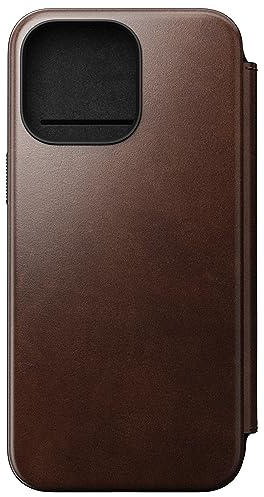 Nomad Moderne Horween Lederhülle für iPhone 15 Pro Max Mag Safe Wireless Charging Wallet Case & Drop Protect – Rustikales Braun