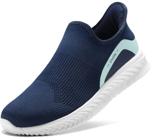 STQ Zapatos Mujer Casual Sin Cordones Malla Transpirable Non Slip Ligero Zapatillas Deportes para Madres Azul Oscuro 36 EU